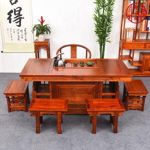 仿古实木茶桌中式家具茶桌椅组合功夫茶桌茶几南榆木茶桌茶艺茶台