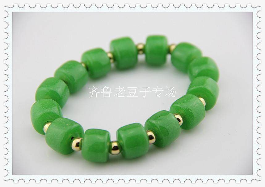 古法11*14mm老祖母绿大磨盘老琉璃珠子古法手工料珠佛珠DIY散珠