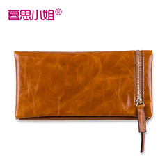 2015 new leather ladies wallet leather money clip wallet large zip around wallet oil wax Korean women's leather jacket