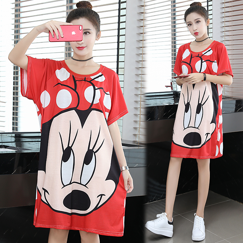 2019夏季新款韩版宽松大码显瘦米奇卡通印花中长款圆领短袖T恤女|msdalam kategori Butik wanita / wanita, baju-T - dari Buy2taobao.com untuk memberikan perkhidmatan ejen Taobao profesional membeli