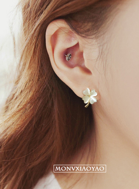 925银针饰品猫眼四叶草简约清新 U夹无耳洞耳夹假耳钉耳环女耳饰