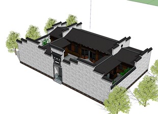 sketchup多款木屋仿古建筑小屋木 徽派别墅海边观景台房SU模型