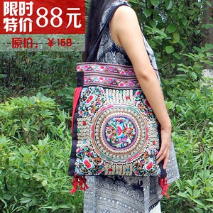 新款绣花单肩包女式手提包斜挎包 民族风旅行包包手工绣花泰国包