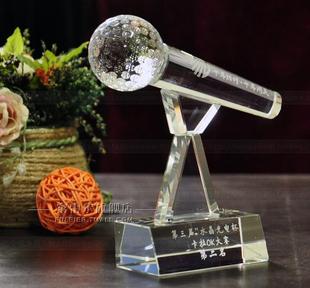水晶奖杯奖牌 金话筒奖杯定制定做 KTV麦克风奖杯 唱歌比赛纪念品