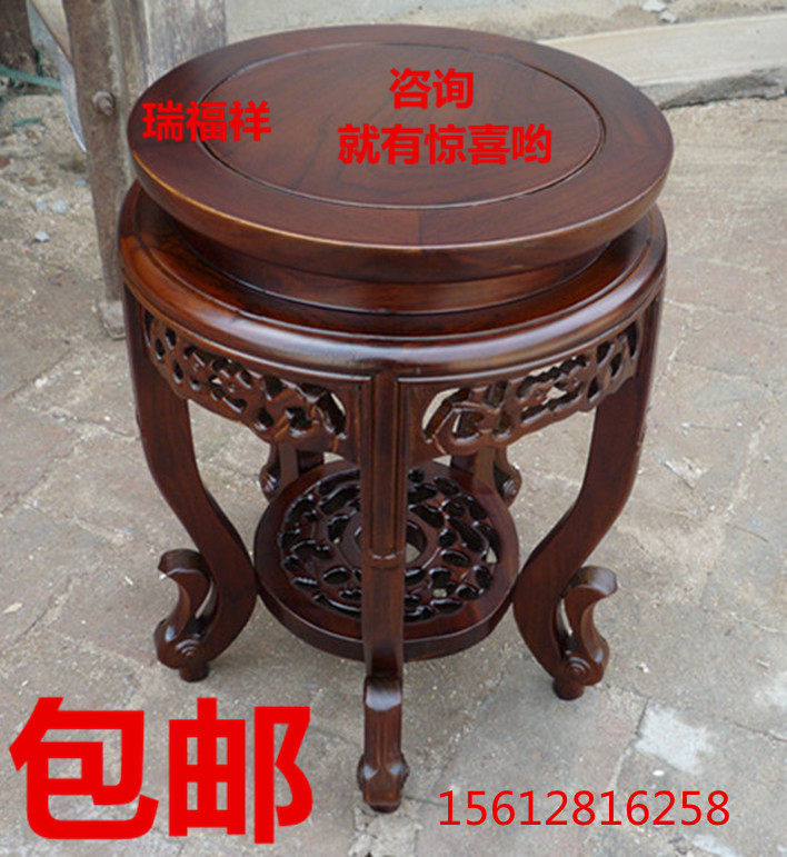 包邮仿古圆矮凳时尚实木凳子坐墩换鞋凳古典家具中式茶楼花架促销