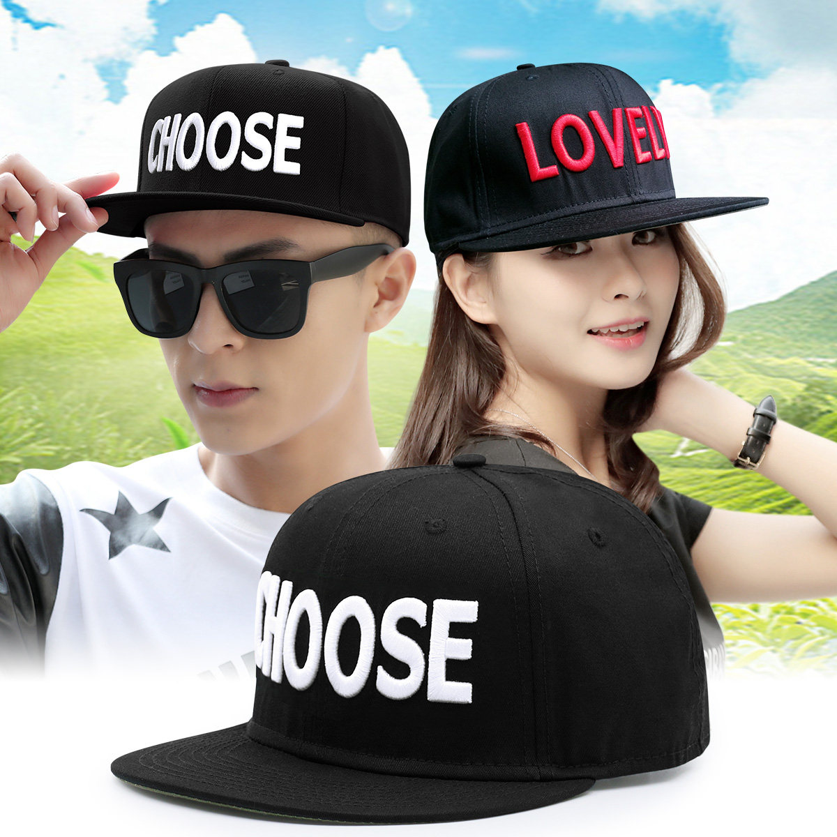 嘻哈帽子男hip hop字母刺绣平沿棒球帽bboy街舞帽男女平板太阳帽