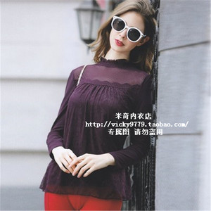 舒卡丝S 6407宽松大版打底衫 保暖加绒内衣 蕾丝半高领单衫包邮