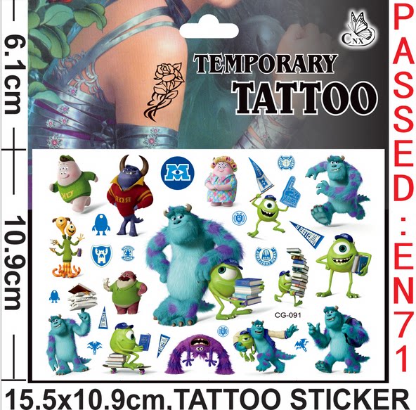 防水环保纹身贴纸 贴画 怪兽大学卡通纹身贴 儿童假纹身贴纸 爆款