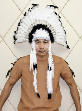 COS化妆舞会 印第安头饰 野人头饰 银粉印第安酋长羽毛头饰