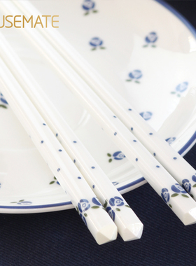 housemate韩式瓷筷子套装组合陶瓷筷子餐具家用创意便携长筷餐具