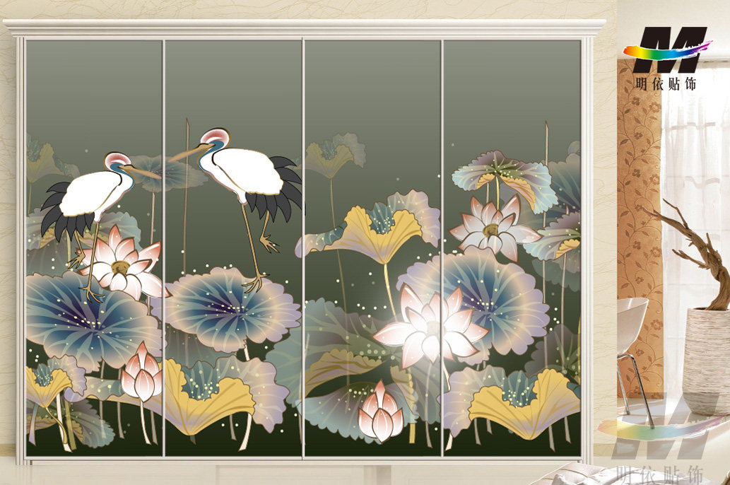 Glass sliding door Customized Wardrobe Post Closet Foil Sliding door Retread Bathrooms stickers Lotus Cranein the Home accessories , Stickers , Ceramic tile/Glass Sticker  category - from Buy2taobao.com to provide professional Taobao agent buy service