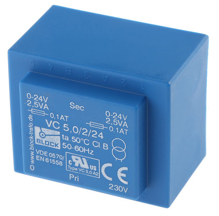 BLOCK VC5.0/2/24 5VA 2x24V PCB 变压器