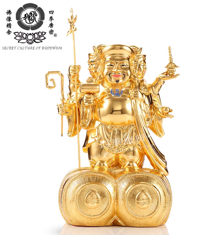 李居明 唐密真言宗三面大黑天财神佛像 纯铜真金 附送经文