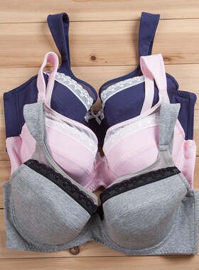 N360日单甜美蕾丝边簿夹棉内衣舒适棉宽肩带大码文胸85-105BCDEFG
