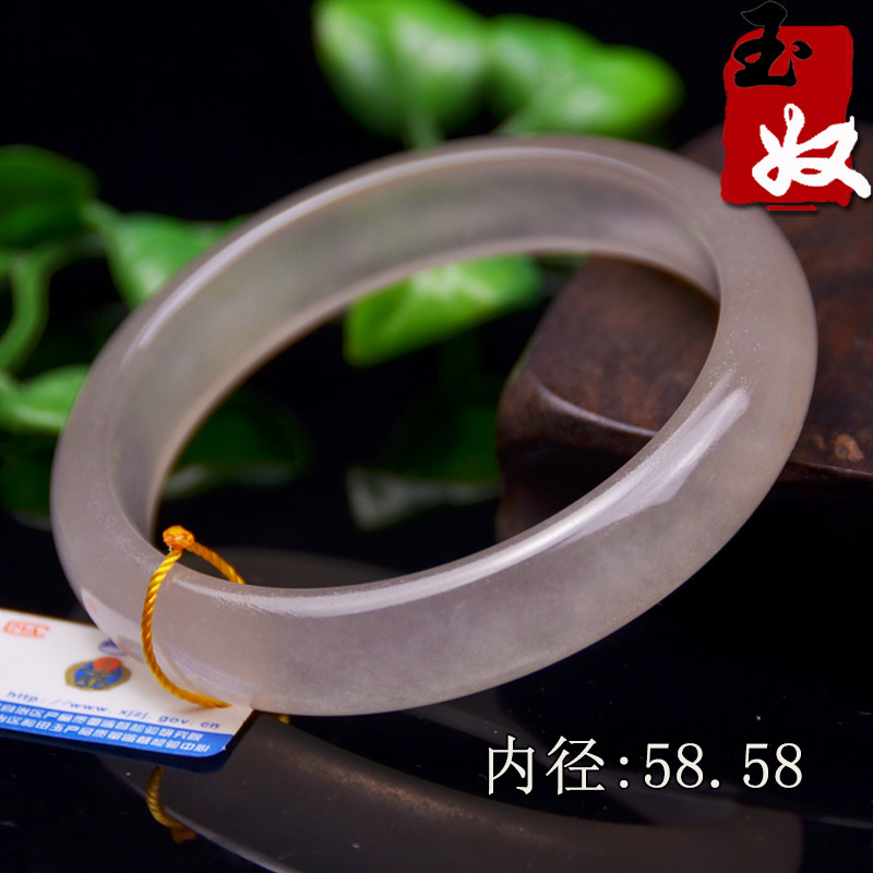 玉奴/新疆天然金丝玉手镯/白色宝石光/猫眼光/手镯子/58/59