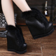 2023秋冬新款 15cm超高跟女鞋 真皮兔毛雪地靴防水台内增高坡跟短靴