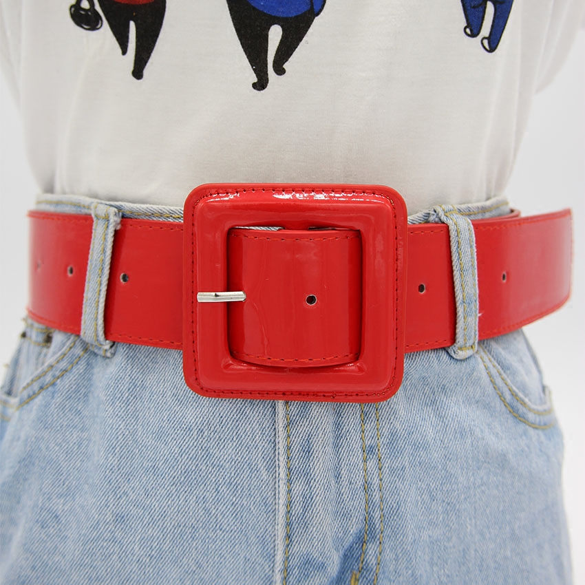 时尚百搭裤带装饰漆皮腰封红色针扣宽腰带女士休闲连衣裙大衣皮带