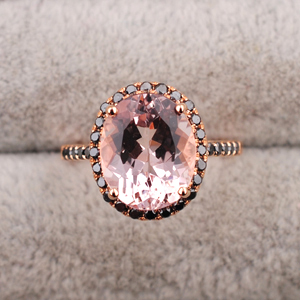 3.35克拉 18K玫瑰金 椭圆形 摩根石 戒指 黑钻 顾客定制展示
