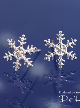 特价新品包邮限定日本代购饰品可爱圣诞雪花耳钉14K白金耳饰耳环