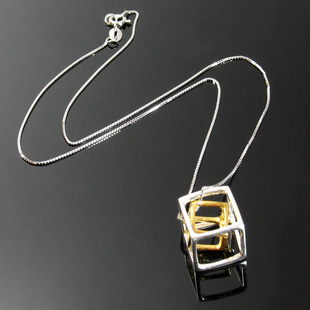 包邮925纯银彩宝项链泰国银包金镂空立方体路路通蛇骨项链促销