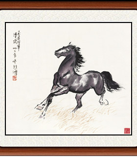 装饰画国画字画真迹客厅八骏图动物画挂画仿徐悲鸿塞上战马赠装裱