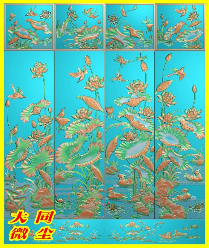 浮雕图 精雕图 灰度图 顶箱柜 荷花顶箱柜