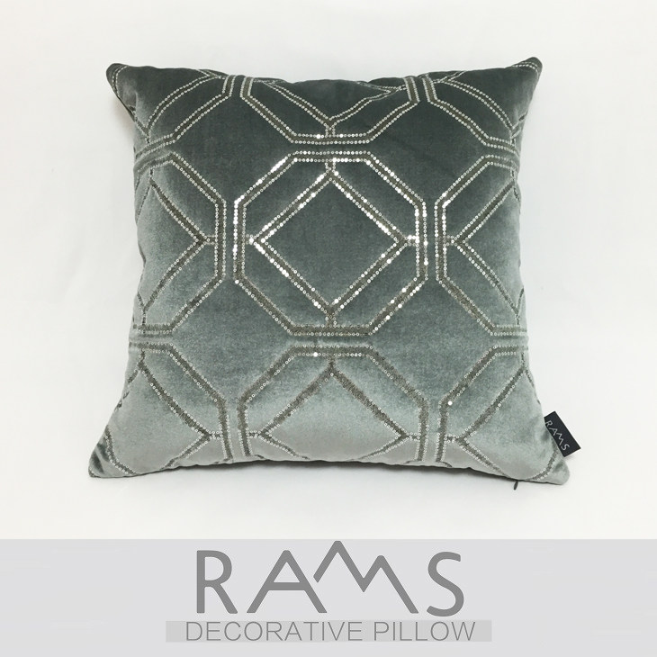 北欧沙发靠垫牀头靠包现代样板房客厅灰色抱枕套亮片刺绣几何靠枕