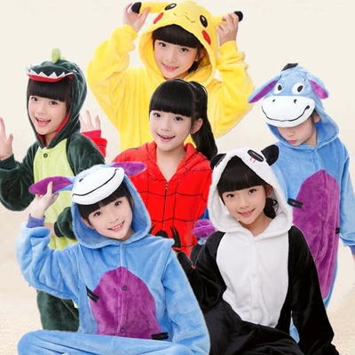 儿童卡通连体睡衣动物恐龙皮卡丘秋冬季宝宝女童法兰绒男大童老虎