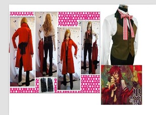 cosplay动漫 黑执事 红死神 格雷尔 原版cos服定制