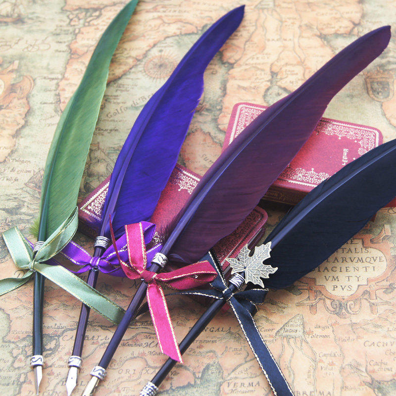 菲比羽墨 欧式鹅毛蘸水笔 复古魔法羽毛笔 哈利波特笔 18色选