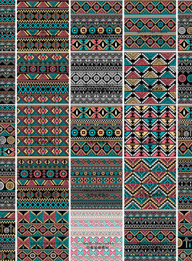矢量设计素材 25张民族风格几何织物纹理四方连续背景纹样EPS格式