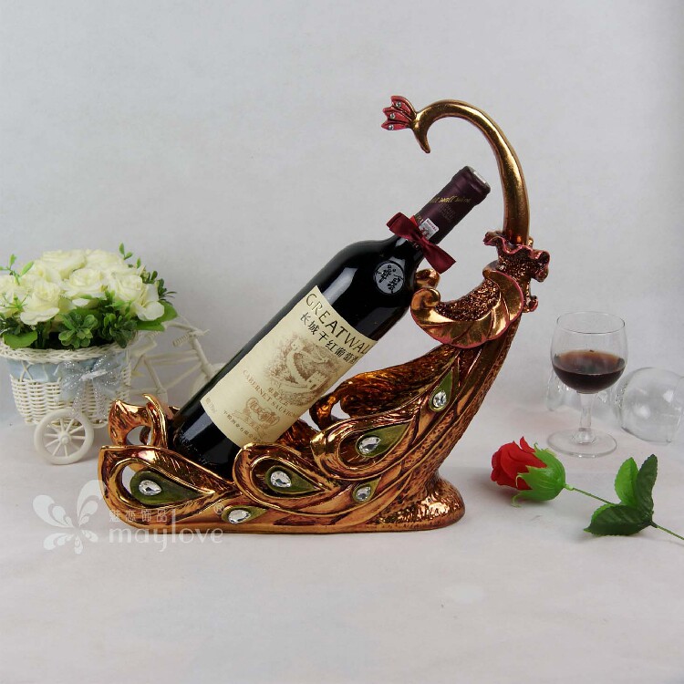 镶钻孔雀酒架树脂贴金箔仿古酒座摆饰 高档新款酒架 时尚客厅摆件