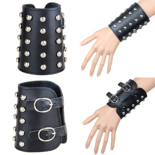 个性朋克夸张大气超宽皮护腕体育运动武术表演用宽大铆钉皮手链