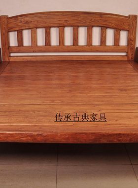 老榆木全实木床1.8米大床双人床卧室1.5米床现代简约中式木单人床