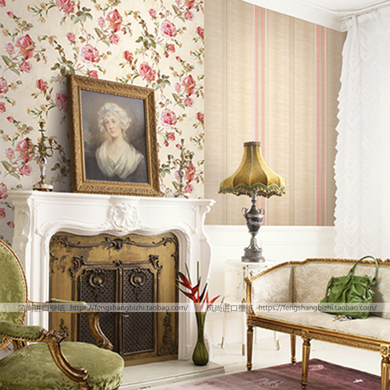 艳丽玫瑰花美国纯纸田园美式壁纸