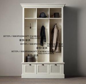 出口欧洲家具实木橡木仿古白百叶门三抽屉衣柜挂衣柜家具定制