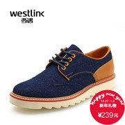 West-fall 2015 the new Korean leisure shoe laces wear denim leather contrast color stitching low cut men shoes