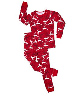 童装男童女童纯棉螺纹打底套装秋衣秋裤居家服春秋装 红圣诞麋鹿