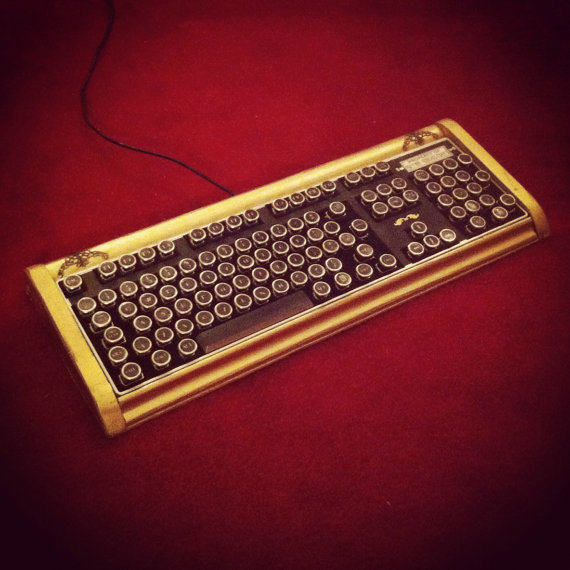 Wooden㊣英国代购 手作特色蒸汽朋克圆形优良精细艺术USB电脑键盘