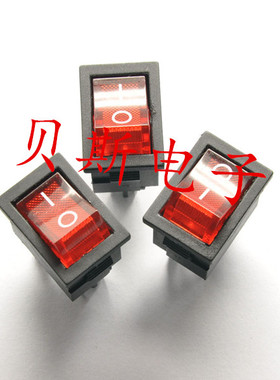 红色船型开关KCD1-104 4脚2档带灯 翘板电源开关6A/250V