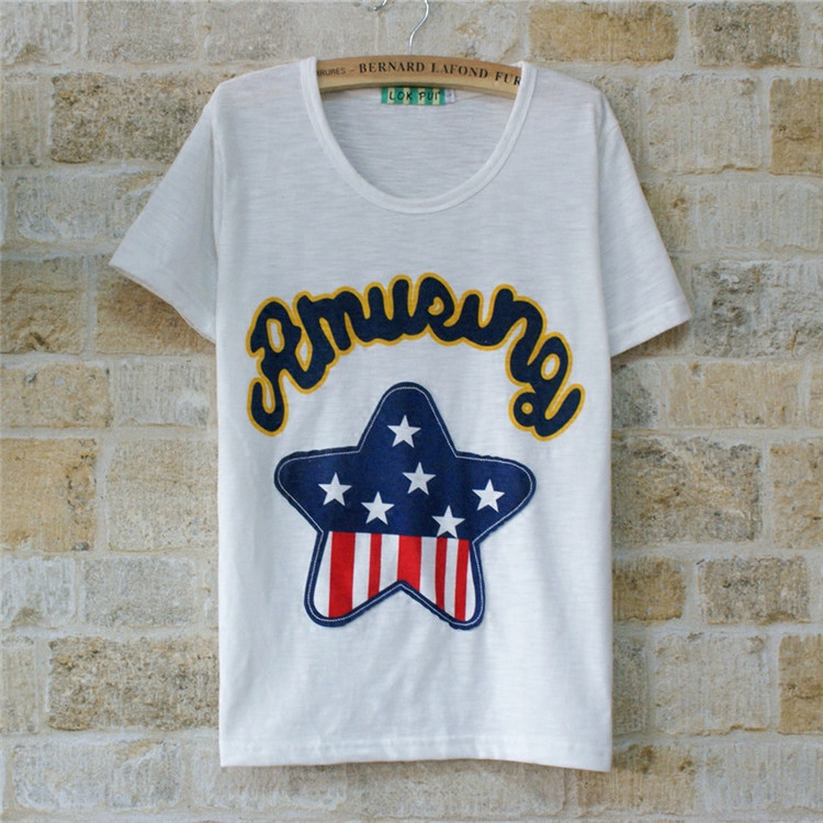 新款韩版rough五星白色短袖t恤