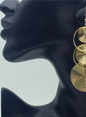 women earrings 欧美复古耳环 夸张个性多圆环钱币耳环 耳饰金色