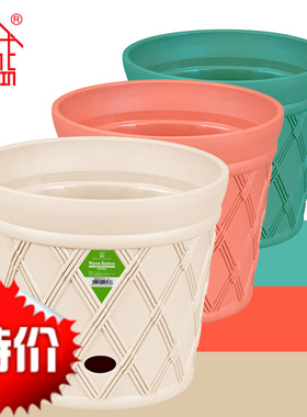 诚信SEISHIN 竹编风格花盆 阳台田园加厚塑料自动浇灌储水吸水盆