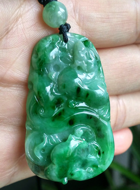 钰达翡翠如意貔貅项坠 如意貔貅吊坠 翡翠A货翠绿玉貔貅挂坠 79v