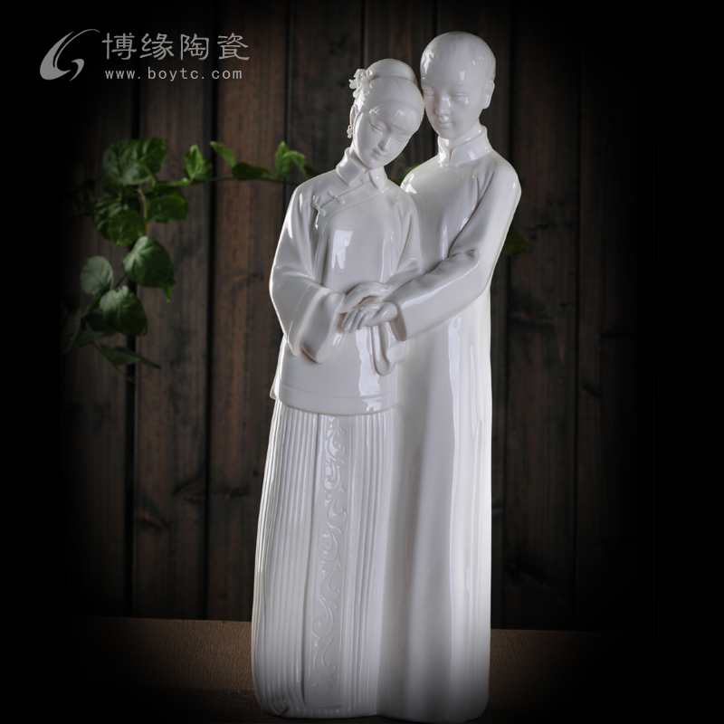 德化白瓷古典仕女美女人物雕塑一对 送情侣新婚礼物工艺品 长相依