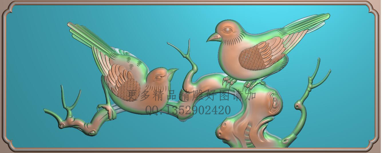 高清精雕图灰度图浮雕图雕刻图精品花鸟1图413x166新款檀雕特价