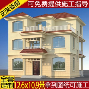 带车库别墅三层农村自建房施工图全套二层半图纸专业设计施工结构