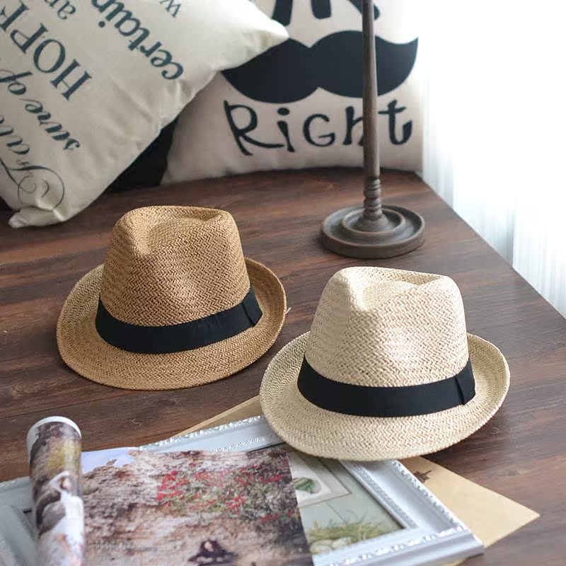 亲子纯手工草帽英伦男女同款小礼帽儿童春夏出游逛街百搭休闲凉帽