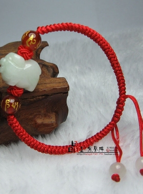 天然翡翠金刚结红绳手链