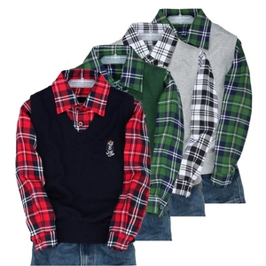 断码清仓特价男童长袖衬衫儿童纯棉格子衬衫领假两件儿童衬衣韩版